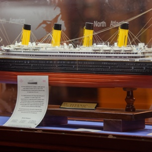 An Poitin Stil holds many Titanic items including a model of the RMS Titanic.